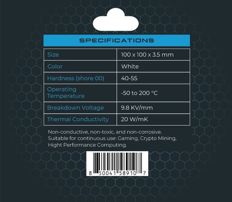 XPC Technologies XPC High Performance 20W/mK Thermal Pad T20 Series, 100 x 100mm, White, 0.5mm to 3.5mm Thickness, Non-Conductive for GPU, Electronics, Computer Parts (3.50mm) - Image 2